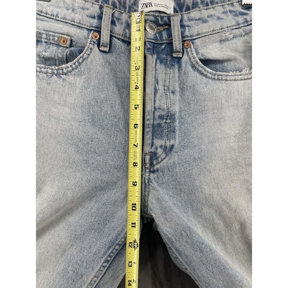 Zara Women's Light Wash Cropped Straight Leg Jeans Raw Hem Distressed Size 2 - Picture 8 of 9